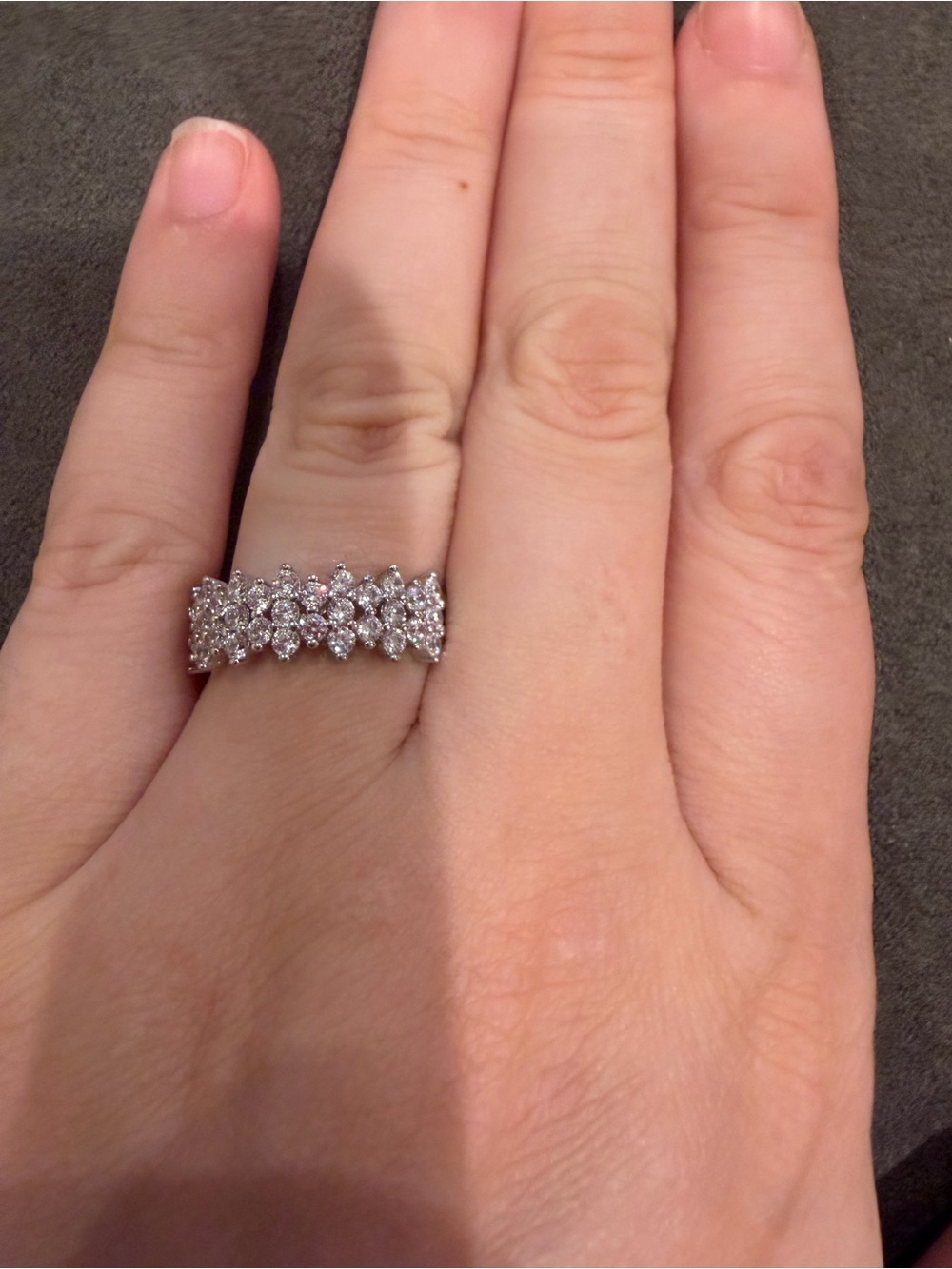 Sparkling Crystal Cluster Band Ring in White Gold Tone